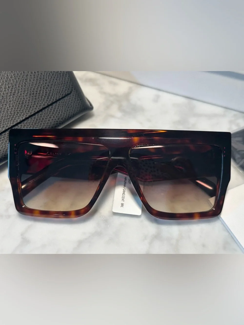 CELINE CL400921 60mm Oversized Square Unisex Sunglasses NWT Dark Havana 52F